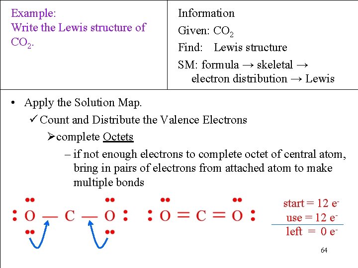 Example: Write the Lewis structure of CO 2. Information Given: CO 2 Find: Lewis