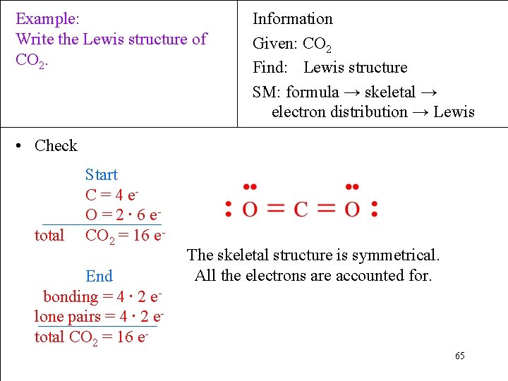 Example: Write the Lewis structure of CO 2. Information Given: CO 2 Find: Lewis