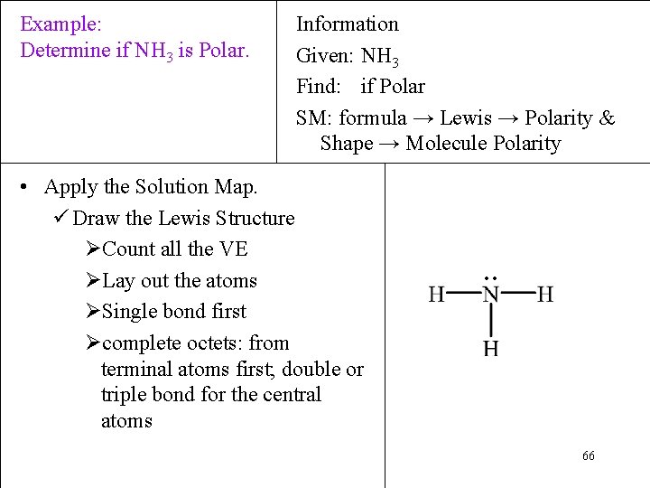 Example: Determine if NH 3 is Polar. Information Given: NH 3 Find: if Polar