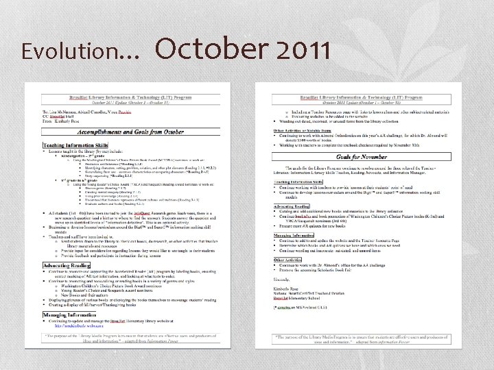 Evolution… October 2011 