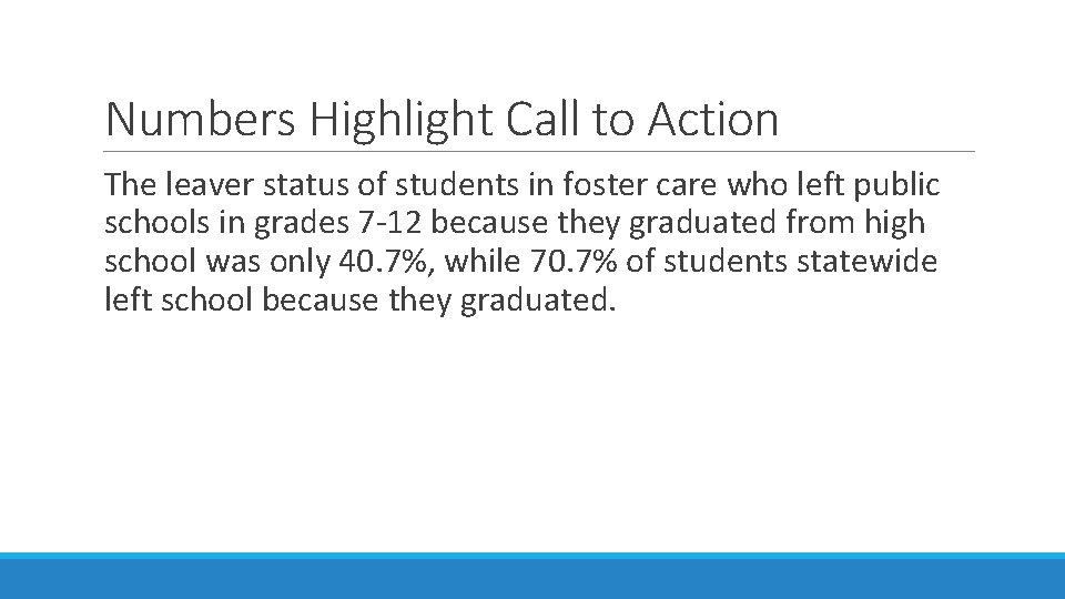 Numbers Highlight Call to Action The leaver status of students in foster care who