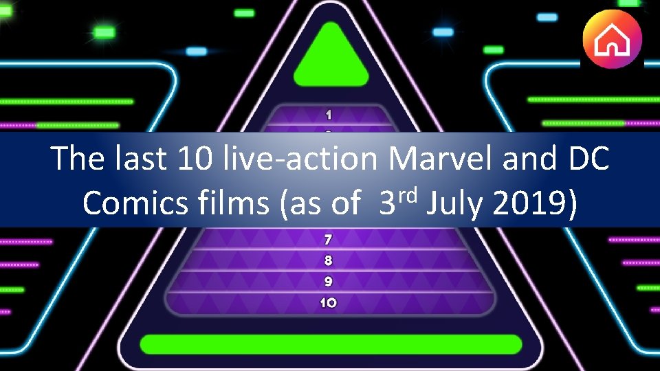 The last 10 live-action Marvel and DC rd Comics films (as of 3 July