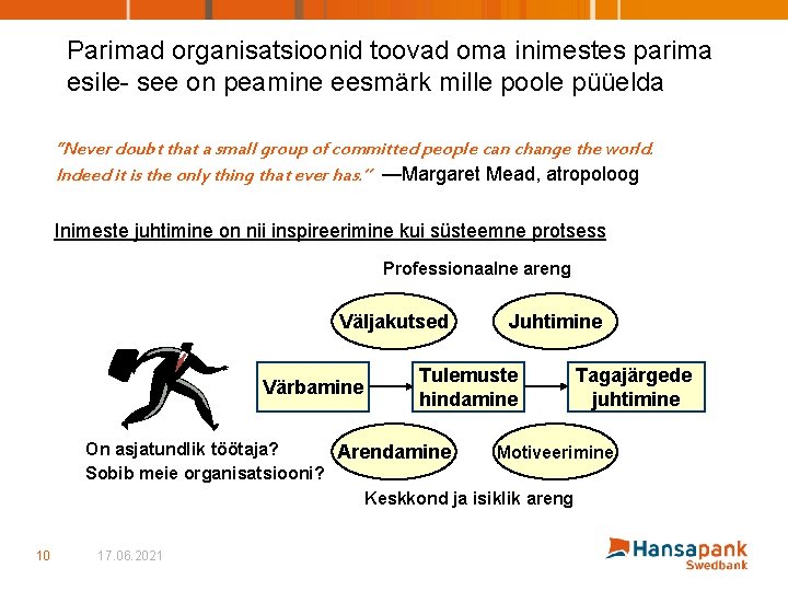 Parimad organisatsioonid toovad oma inimestes parima esile- see on peamine eesmärk mille poole püüelda