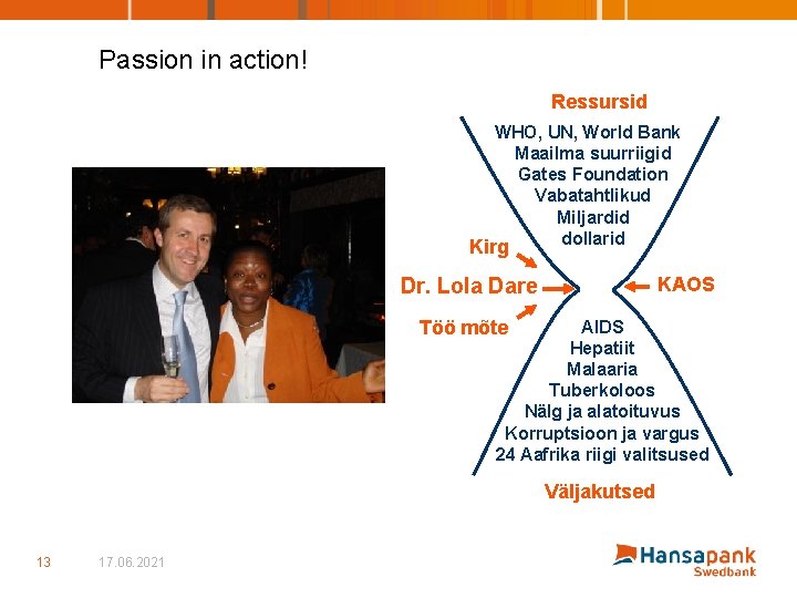 Passion in action! Ressursid WHO, UN, World Bank Maailma suurriigid Gates Foundation Vabatahtlikud Miljardid