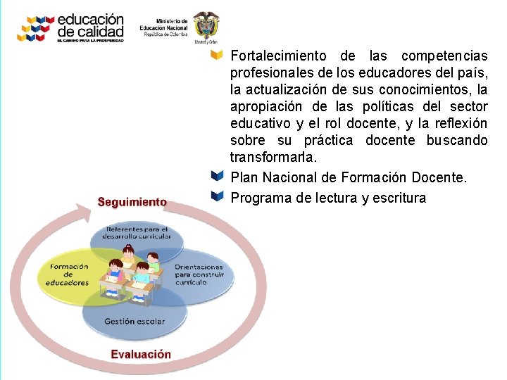 Fortalecimiento de las competencias profesionales de los educadores del país, la actualización de sus