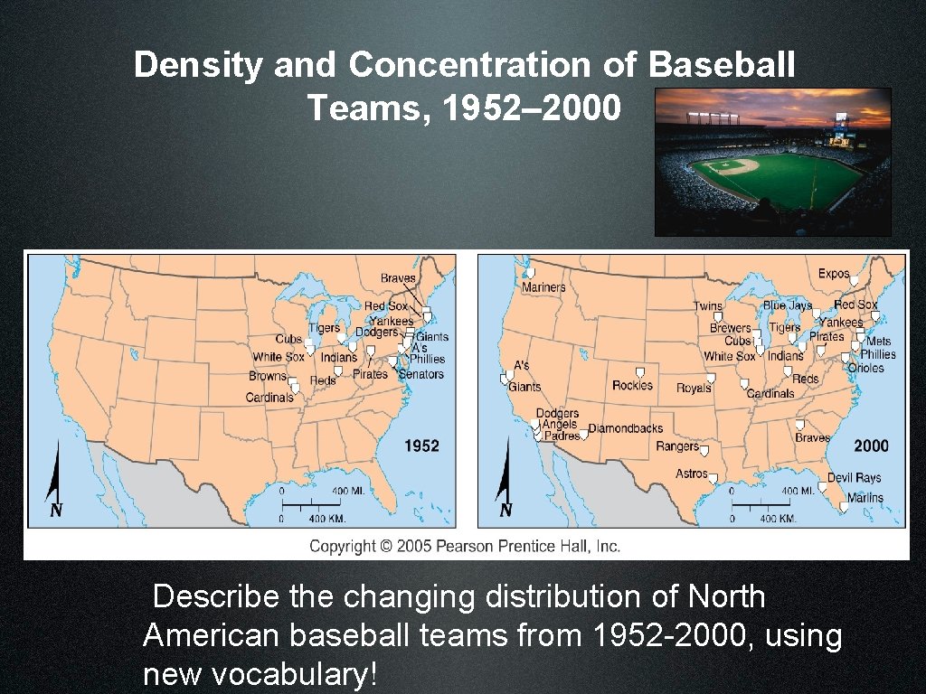 Density and Concentration of Baseball Teams, 1952– 2000 Describe the changing distribution of North