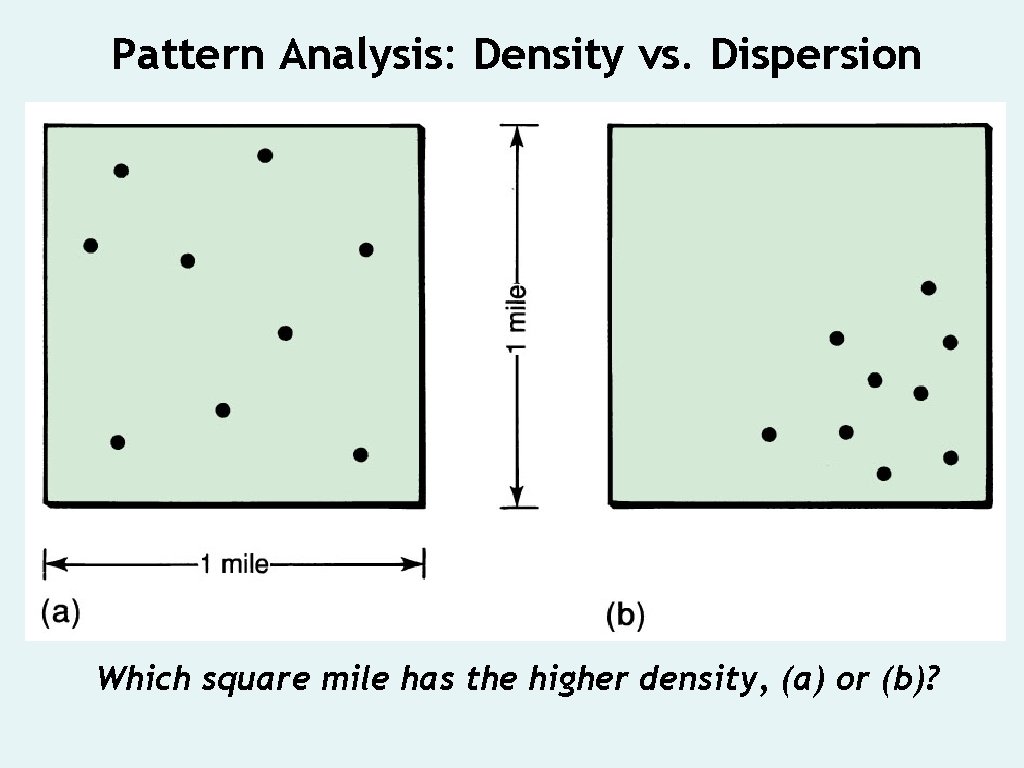 Pattern Analysis: Density vs. Dispersion Which square mile has the higher density, (a) or