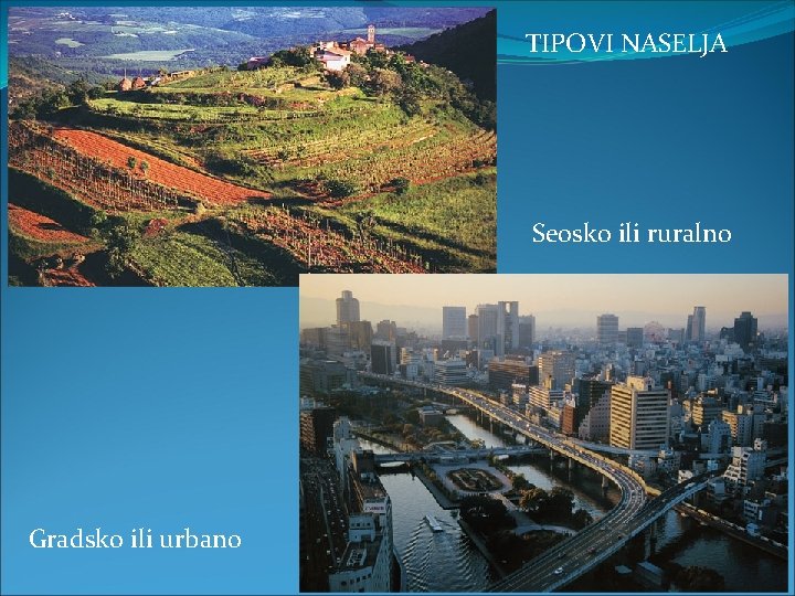 TIPOVI NASELJA Seosko ili ruralno Gradsko ili urbano 