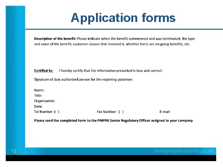 Application forms 12 