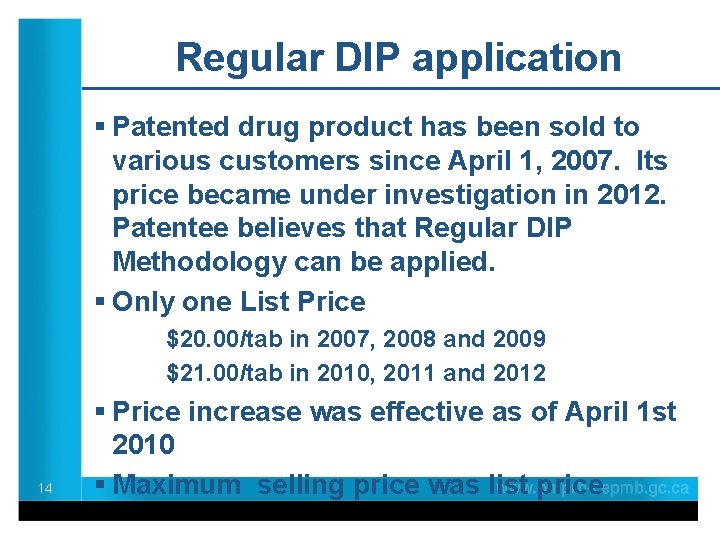 Regular DIP application § Patented drug product has been sold to various customers since
