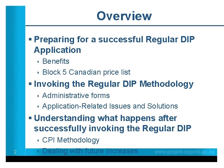 Overview § Preparing for a successful Regular DIP Application s s Benefits Block 5