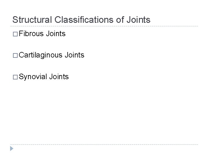 Structural Classifications of Joints � Fibrous Joints � Cartilaginous � Synovial Joints 