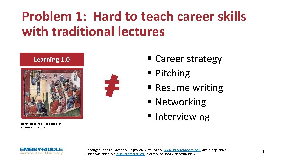 Problem 1: Hard to teach career skills with traditional lectures Learning 1. 0 =