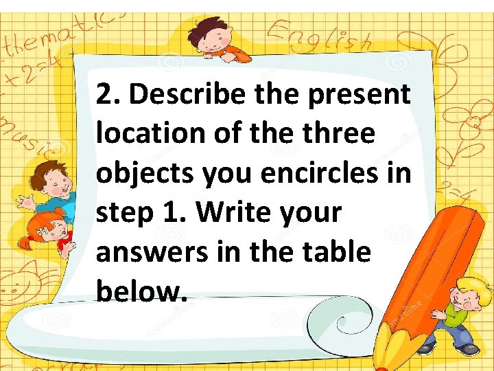 2. Describe the present location of the three objects you encircles in step 1.