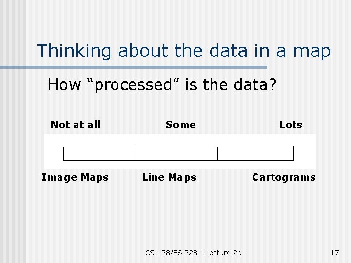 Thinking about the data in a map How “processed” is the data? Not at