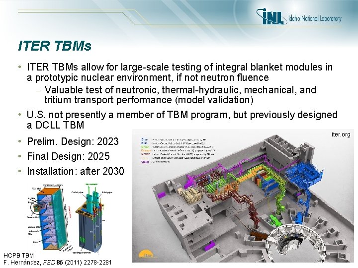 ITER TBMs • ITER TBMs allow for large-scale testing of integral blanket modules in