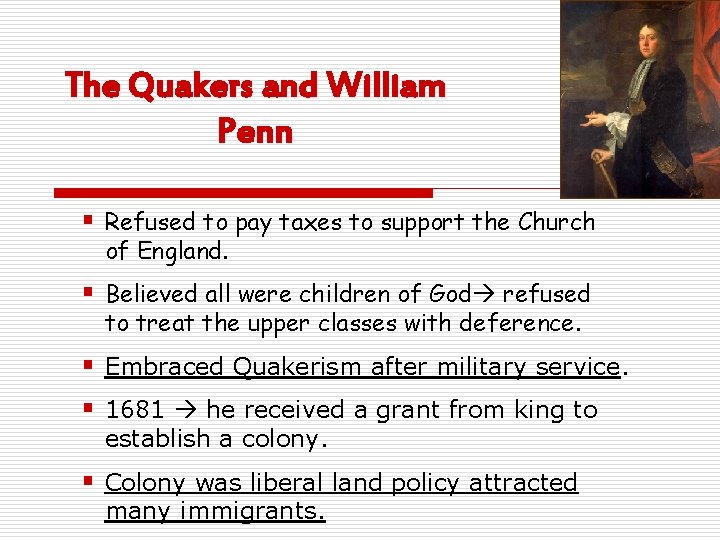 The Quakers and William Penn § Refused to pay taxes to support the Church