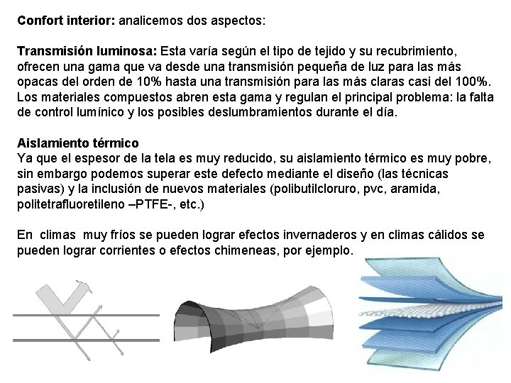 Confort interior: analicemos dos aspectos: Transmisión luminosa: Esta varía según el tipo de tejido