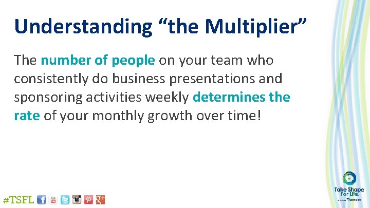 Understanding “the Multiplier” The number of people on your team who consistently do business