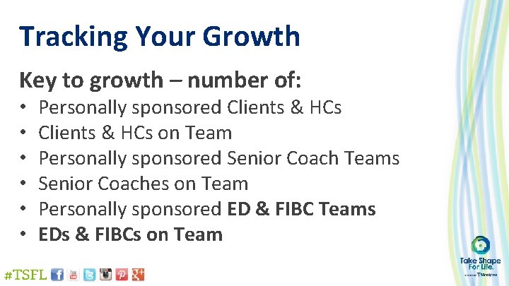 Tracking Your Growth Key to growth – number of: • • • Personally sponsored