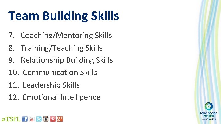 Team Building Skills 7. Coaching/Mentoring Skills 8. Training/Teaching Skills 9. Relationship Building Skills 10.