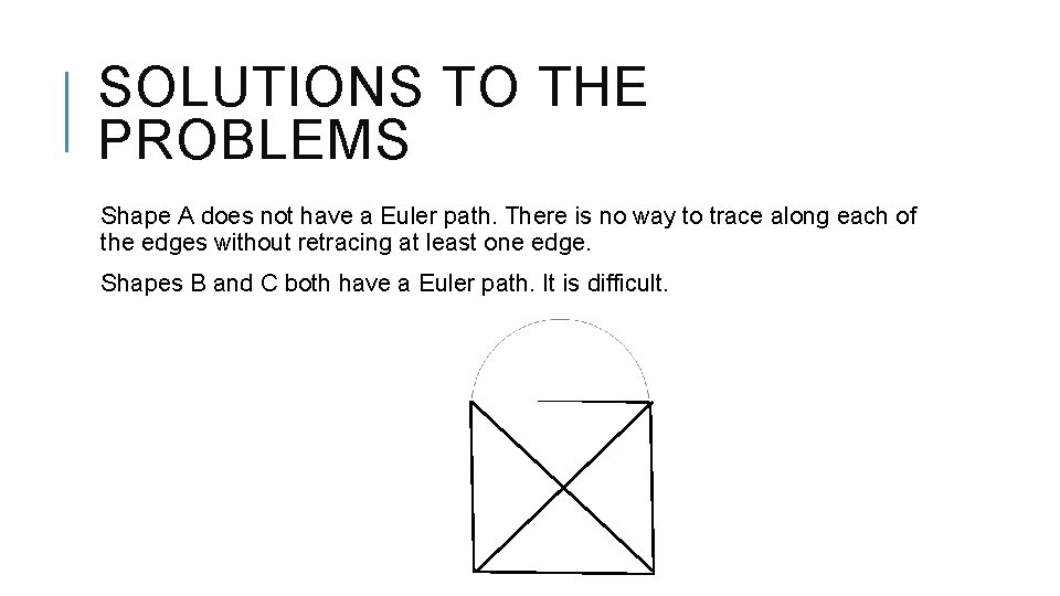 SOLUTIONS TO THE PROBLEMS Shape A does not have a Euler path. There is