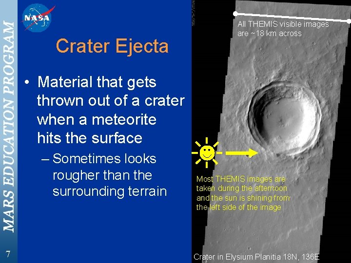 Crater Ejecta All THEMIS visible images are ~18 km across • Material that gets