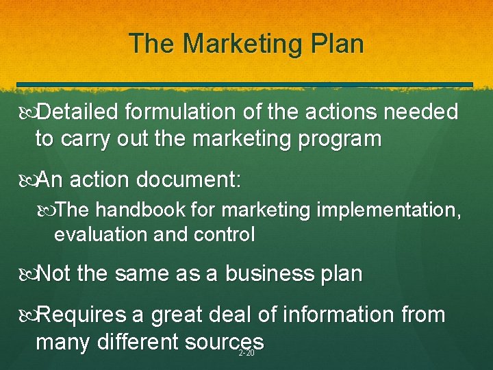 The Marketing Plan Detailed formulation of the actions needed to carry out the marketing