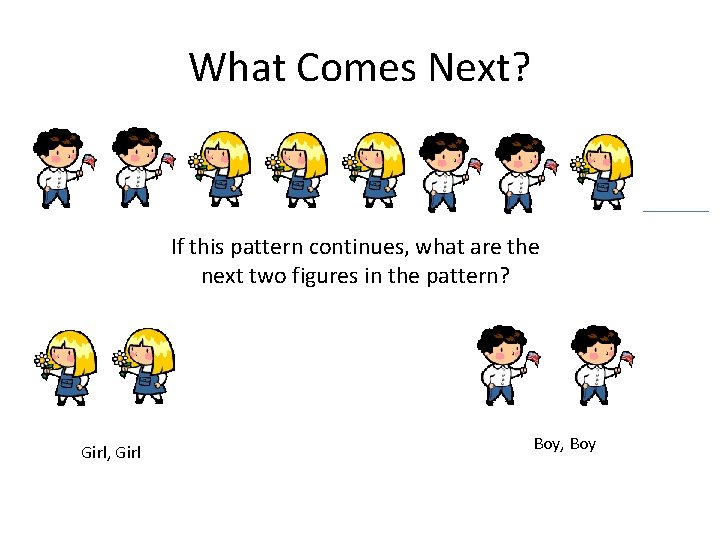 What Comes Next? If this pattern continues, what are the next two figures in