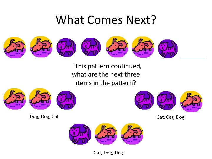 What Comes Next? If this pattern continued, what are the next three items in