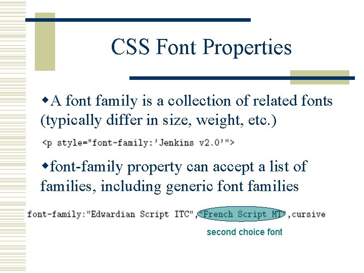 CSS Font Properties w. A font family is a collection of related fonts (typically