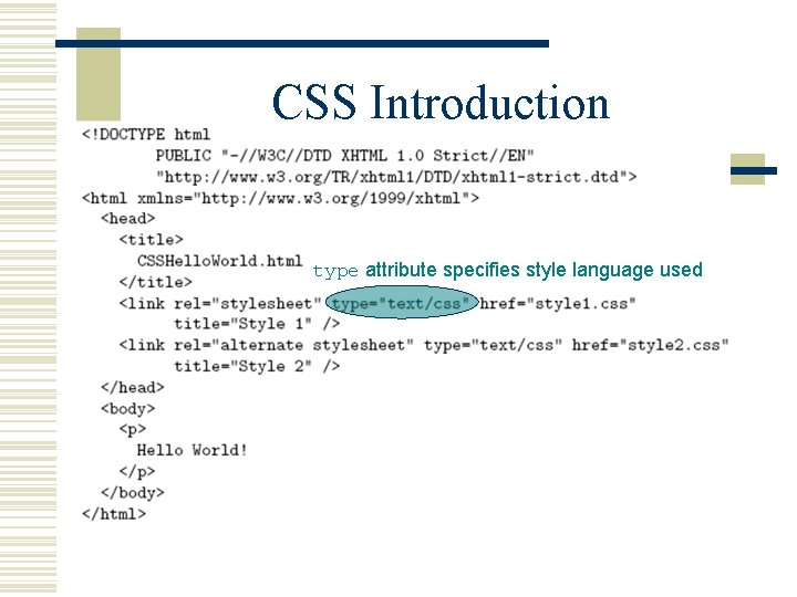 CSS Introduction type attribute specifies style language used 