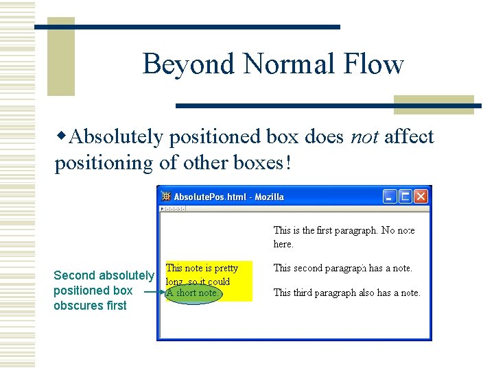 Beyond Normal Flow w. Absolutely positioned box does not affect positioning of other boxes!