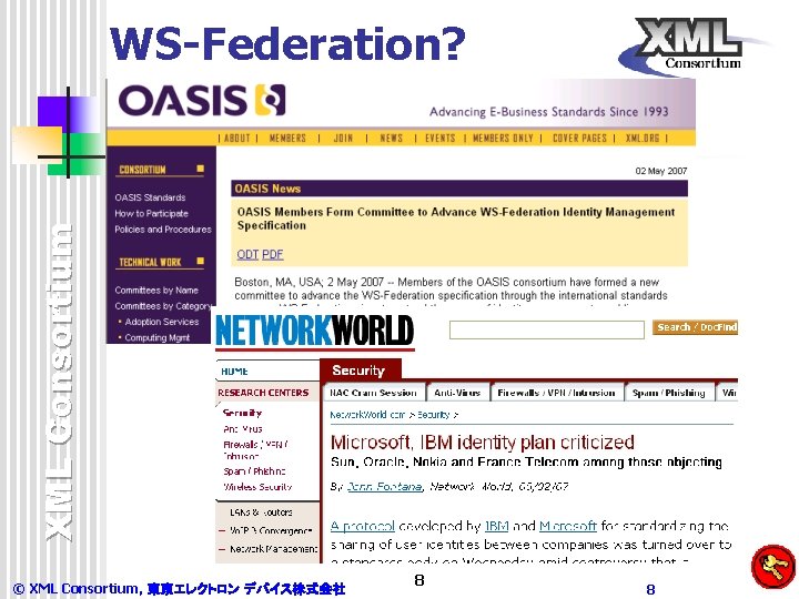 XML Consortium WS-Federation? © XML Consortium, 東京エレクトロン デバイス株式会社 8 8 