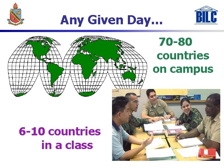 Any Given Day… 70 -80 countries on campus 6 -10 countries in a class