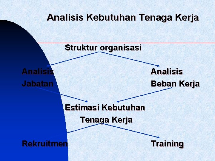 Analisis Kebutuhan Tenaga Kerja Struktur organisasi Analisis Jabatan Analisis Beban Kerja Estimasi Kebutuhan Tenaga