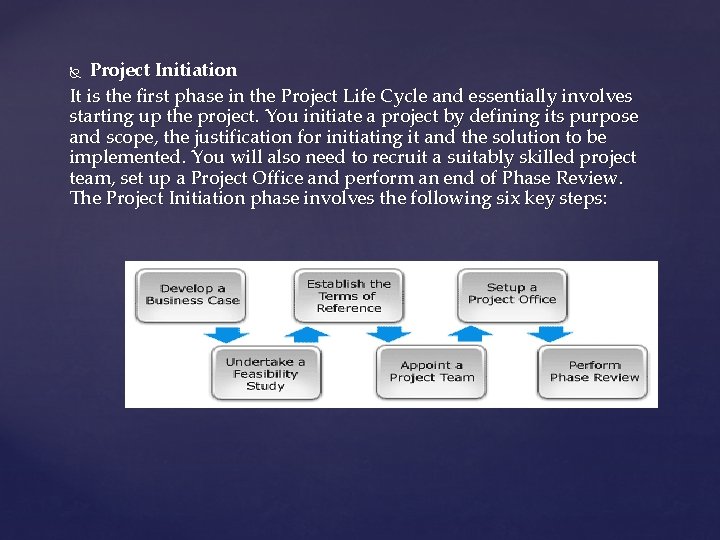 Project Initiation It is the first phase in the Project Life Cycle and essentially