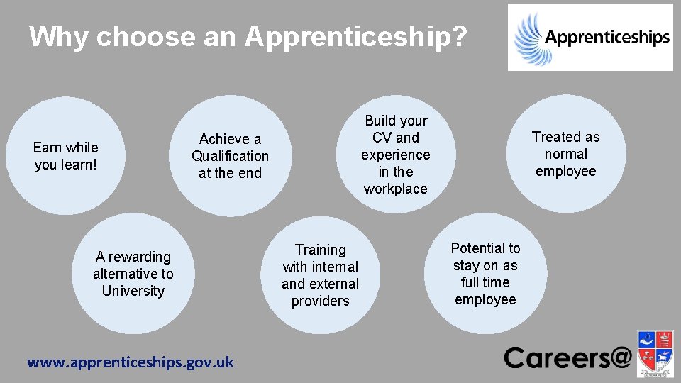 Why choose an Apprenticeship? Earn while you learn! Build your CV and experience in