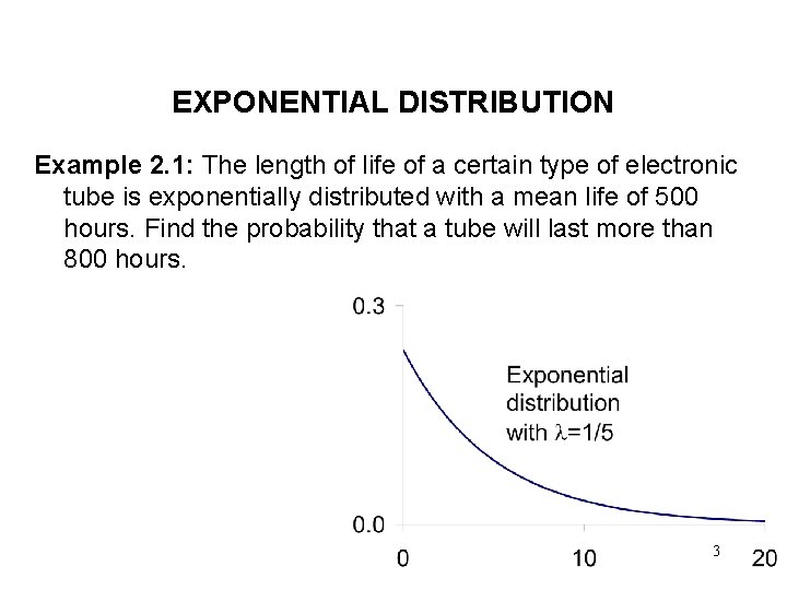 EXPONENTIAL DISTRIBUTION Example 2. 1: The length of life of a certain type of