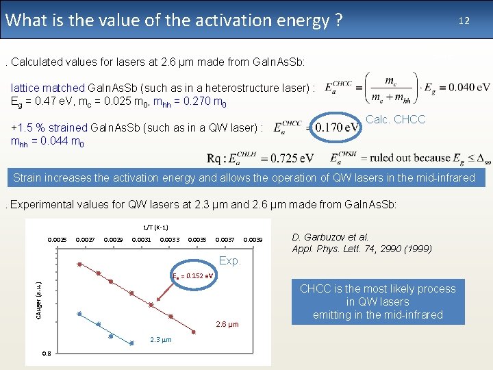 What is the value of the activation energy ? 12 slide . Calculated values