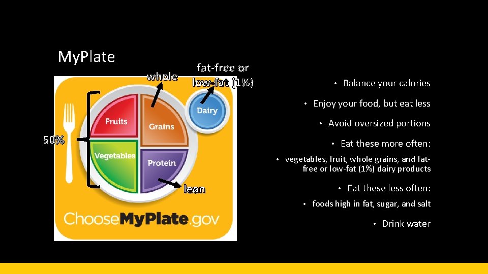 My. Plate whole fat-free or low-fat (1%) Balance your calories • • Enjoy your