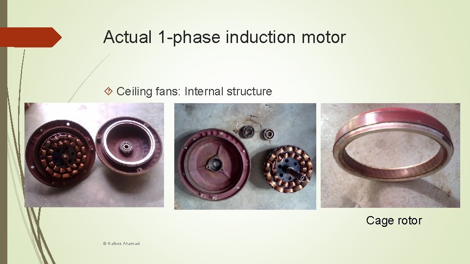 Actual 1 -phase induction motor Ceiling fans: Internal structure Cage rotor © Nafees Ahamad