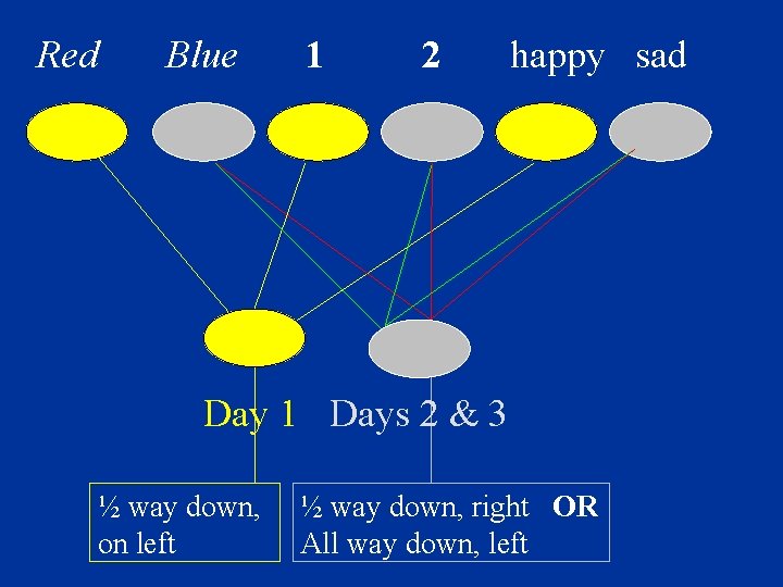 Red Blue 1 2 happy sad Day 1 Days 2 & 3 ½ way