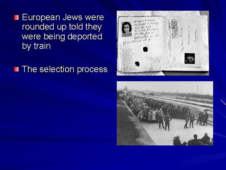 European Jews were rounded up told they were being deported by train The selection