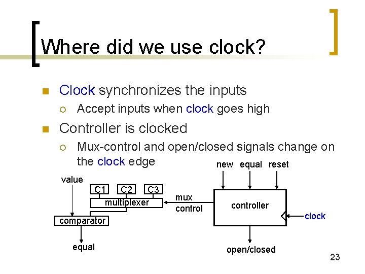 Where did we use clock? n Clock synchronizes the inputs ¡ n Accept inputs