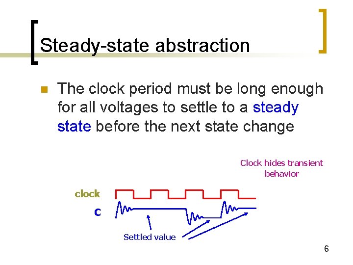 Steady-state abstraction n The clock period must be long enough for all voltages to