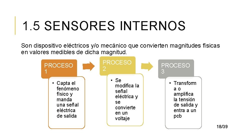 1. 5 SENSORES INTERNOS Son dispositivo eléctricos y/o mecánico que convierten magnitudes físicas en