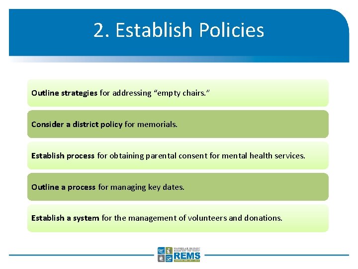 2. Establish Policies Outline strategies for addressing “empty chairs. ” Consider a district policy