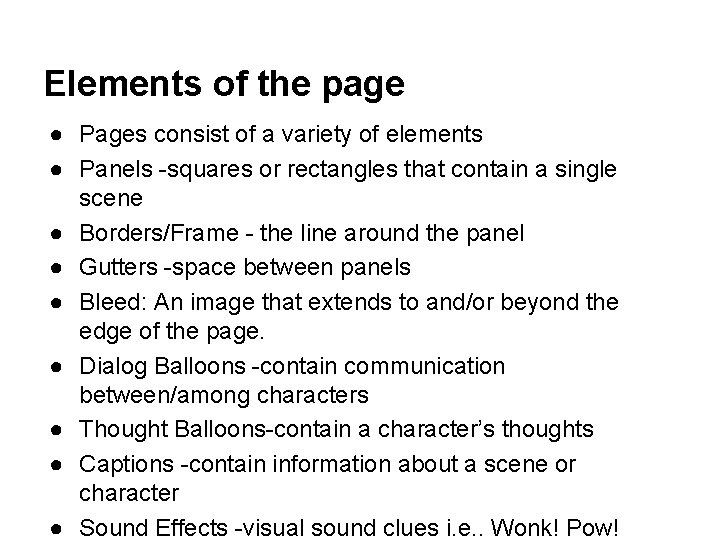 Elements of the page ● Pages consist of a variety of elements ● Panels