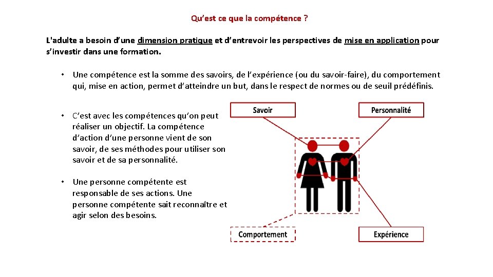 Qu’est ce que la compétence ? L'adulte a besoin d’une dimension pratique et d’entrevoir